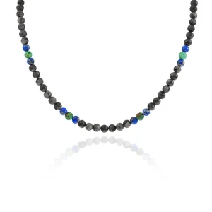 Naszyjnik z kamieni labradoryt jaspis turkus afrykański 6 mm stal szlachetna