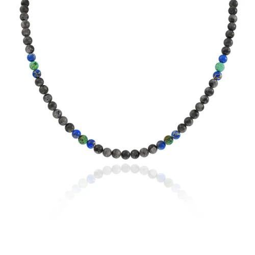 Naszyjnik z kamieni labradoryt jaspis turkus afrykański 6 mm stal szlachetna