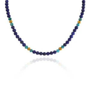Naszyjnik z kamieni lapis lazuli apatyt hematyt 6 mm stal szlachetna