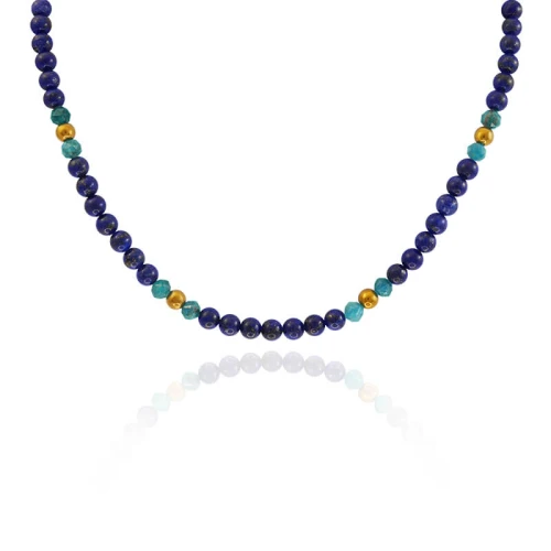 Naszyjnik z kamieni lapis lazuli apatyt hematyt 6 mm stal szlachetna