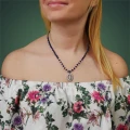 Naszyjnik z kamieni lapis lazuli kryształ górski medalion Maryja stal szlachetna