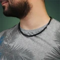 Naszyjnik z kamieni matowy czarny onyks 6 mm stal logo