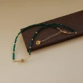 Naszyjnik z kamieni mini choker jadeit szmaragdowy srebro pozłacane kryształy