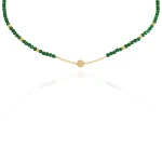 Naszyjnik z kamieni mini choker jadeit szmaragdowy srebro pozłacane kryształy