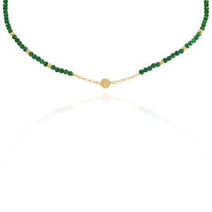 Naszyjnik z kamieni mini choker jadeit szmaragdowy srebro pozłacane kryształy