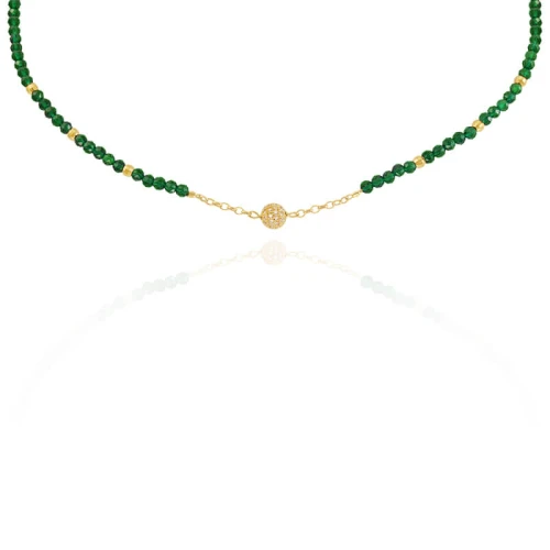 Naszyjnik z kamieni mini choker jadeit szmaragdowy srebro pozłacane kryształy