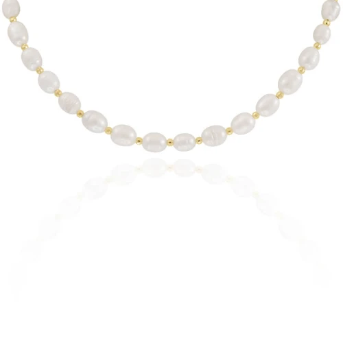 Naszyjnik z pereł dużych choker srebro pozłacane