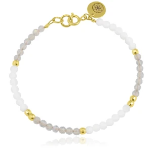 Bransoletka z kamieni mini labradoryt alabaster srebro pozłacane