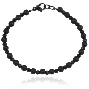 Bransoletka z kamieni czarna onyks matowy czarny spinel stal szlachetna