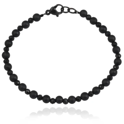 Bransoletka z kamieni czarna onyks matowy czarny spinel stal szlachetna