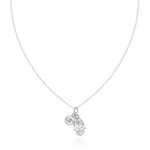 Naszyjnik ze srebra hamsa oko proroka cyrkonia symbole rolo