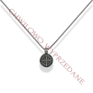 Naszyjnik ze stali medalion krzyż srebrny box 2,5 mm