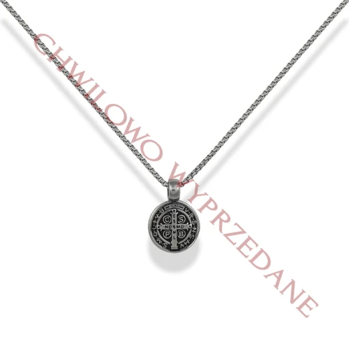 Naszyjnik ze stali medalion krzyż srebrny box 2,5 mm