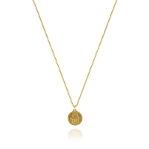 Naszyjnik ze stali hamsa amulet symbol złoty rolo 2 mm