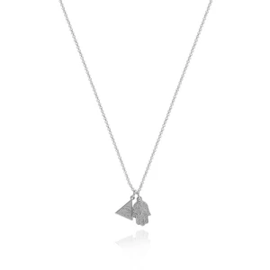 Naszyjnik ze stali hamsa oko proroka symbole rolo srebrny 2 mm