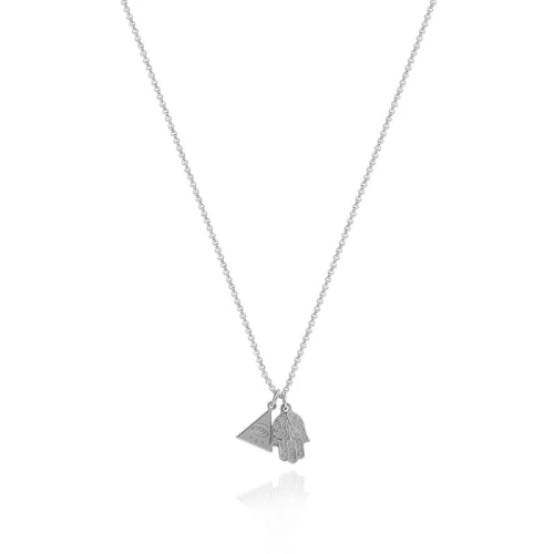 Naszyjnik ze stali hamsa oko proroka symbole rolo srebrny 2 mm