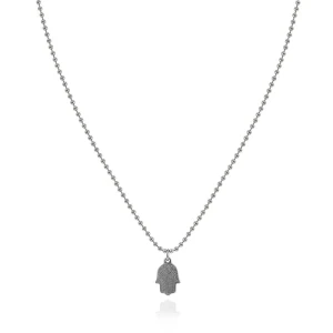 Naszyjnik ze stali kulkowy hamsa symbol srebrny