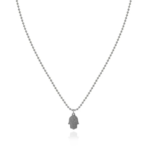 Naszyjnik ze stali kulkowy hamsa symbol srebrny