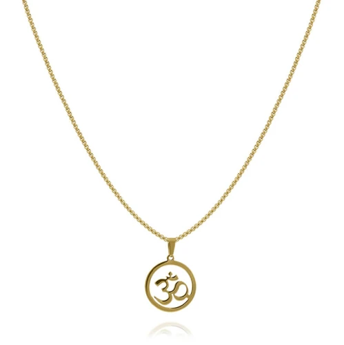 Naszyjnik ze stali symbol om mantra złoty box 2,5 mm