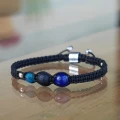 Bransoletka makrama lapis lazuli onyks apatyt srebro hematyt czarna