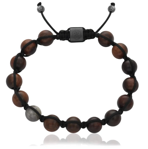 Bransoletka shamballa drewno heban labradoryt hematyt
