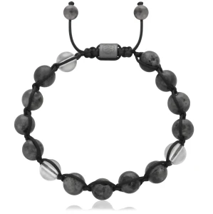 Bransoletka shamballa labradoryt kryształ górski hematyt szara