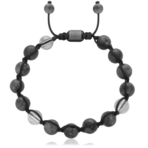 Bransoletka shamballa labradoryt kryształ górski hematyt szara