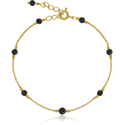 Bransoletka ze srebra pozłacana kamienie mini spinel czarny naturalny