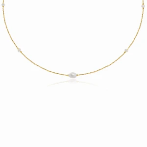 Naszyjnik choker ze srebra pozłacany perły naturalne