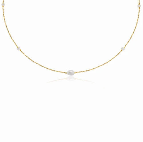 Naszyjnik choker ze srebra pozłacany perły naturalne