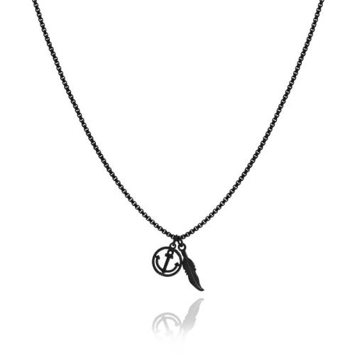 Naszyjnik ze stali czarny pióro kotwica symbol box 2,5 mm