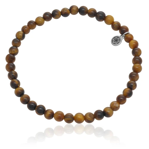 Bransoletka z kamieni classic tygrysie oko brązowe naturalne stalowe logo