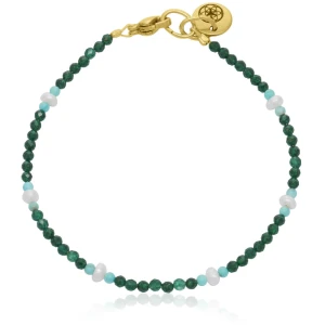 Bransoletka z kamieni mini 2mm jadeit zielony turkus perły stal szlachetna