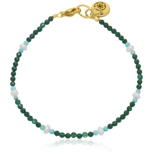 Bransoletka z kamieni mini 2mm jadeit zielony turkus perły stal szlachetna