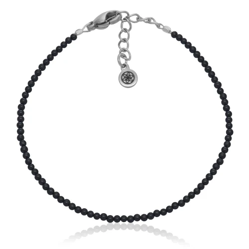 Bransoletka z kamieni mini 2mm onyks czarny naturalny stal szlachetna