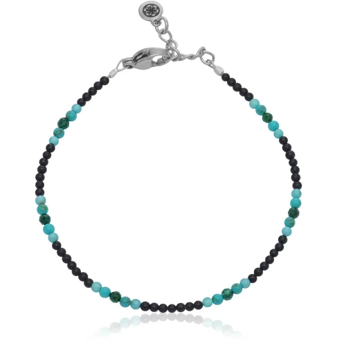 Bransoletka z kamieni mini 2mm onyks czarny turkus jadeit stal szlachetna