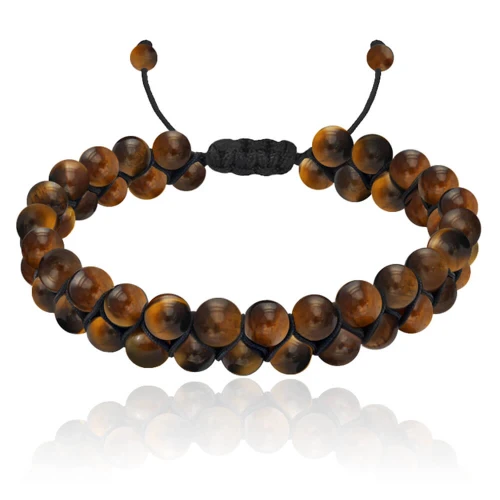 Bransoletka z kamieni podwójna tygrysie oko brązowe naturalne shamballa