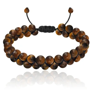 Bransoletka z kamieni podwójna tygrysie oko brązowe naturalne shamballa