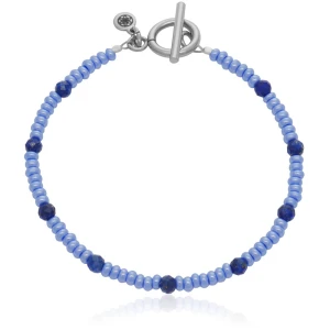 Bransoletka z koralików szklanych niebieska lapis lazuli stal szlachetna