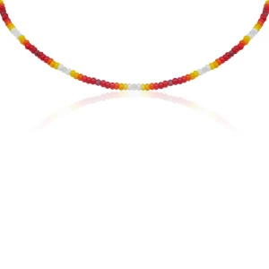 Naszyjnik z koralików szklanych choker czerwony pomarańczowy granat kryształ górski