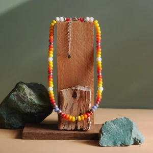 Naszyjnik z korali szklanych dużych kolorowy choker stal szlachetna