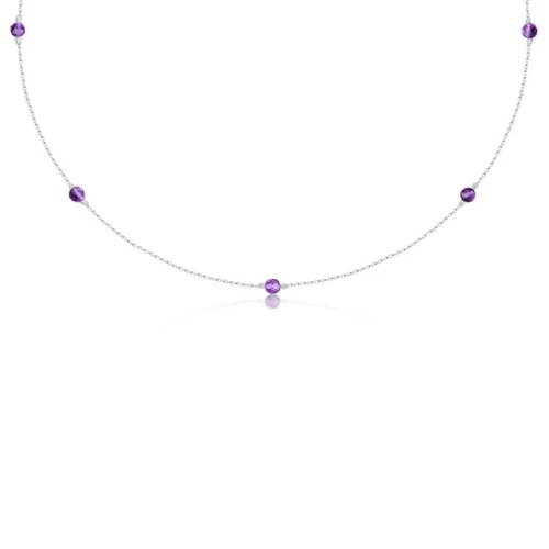 Naszyjnik choker damski ze srebra naturalne kamienie ametyst fioletowy
