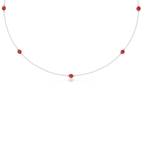 Naszyjnik choker damski ze srebra naturalne kamienie koral czerwony