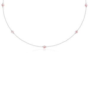 Naszyjnik choker damski ze srebra naturalne kamienie kwarc różowy