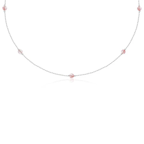 Naszyjnik choker damski ze srebra naturalne kamienie kwarc różowy