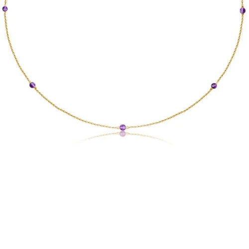 Naszyjnik choker damski ze srebra pozłacany ametyst fioletowy