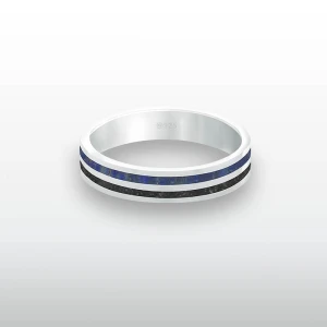 Pierścionek INLAY double link inkrustowany kamień czarny onyks lapis lazuli srebro unisex
