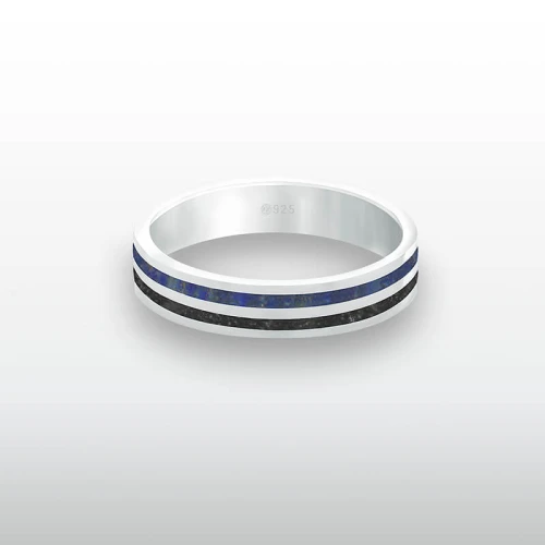 Pierścionek INLAY double link inkrustowany kamień czarny onyks lapis lazuli srebro unisex