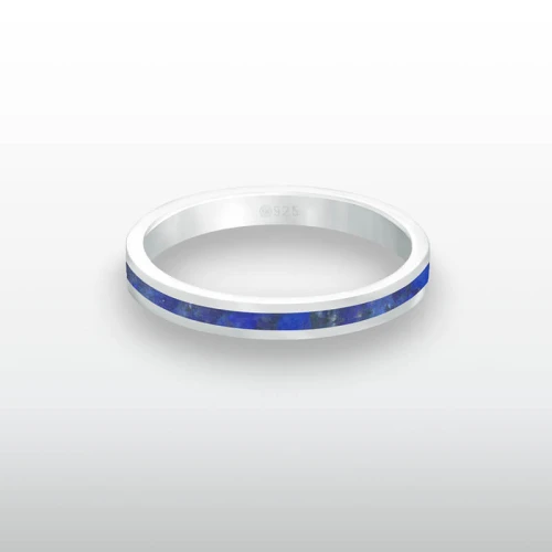 Pierścionek INLAY slim inkrustowany kamień niebieski lapis lazuli naturalny srebro unisex