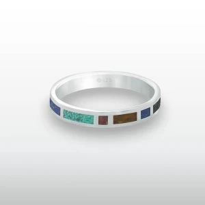 Pierścionek INLAY witraż inkrustowany kamień czarny onyks turkus granat lapis lazuli tygrysie oko srebro unisex